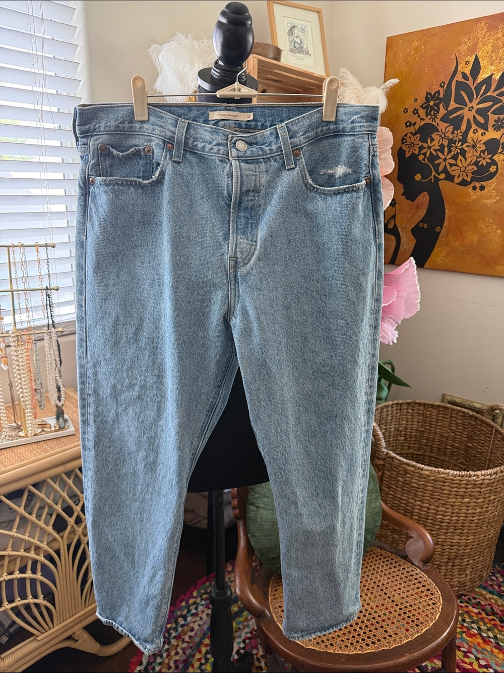 Levi’s Blue Wash Wedgie Straight Button Fly Denim Jeans